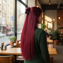 İlkyaz Fashion Fiber Sentetik Düz Yarım Ay + 2 Yan Çıt Çıt - Kızıl ILKYZ-PRK34