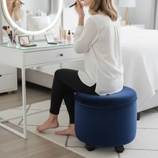 Ratemo Mobilya Lacivert Renk Kadife Tekerlekli Puf Tabure – Çok Amaçlı Oturma ve Ayak Ucu Pufu