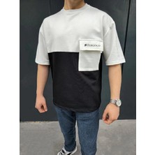 Unisex Torba Cep Detaylı  Parçalı T-Shirt - Siyah