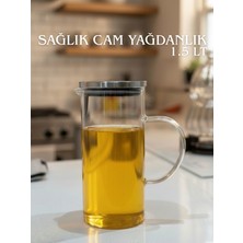 Milea Sağlıklı Cam Isıya Dayanıklı Borosilikat Cam Sürahi Yağdanlık Inox Kapak 1.5 Lt