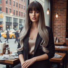 İlkyaz Fashion Doğal Dalgalı Perçemli Fiber Sentetik Uzun Boy Peruk - Koyu Kumral / Rus Kumralı Ombreli Ilkyz-P