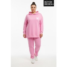 Superlife Büyük Beden Kapşonlu M Baskılı Tunik Ince Sweatshırt  SPR26BTK991-4