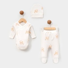 3051LV – Lovemaxx Erkek Bebek Kaplan Desenli 3’lü Takım | Ekru (3–6–9 Ay)
