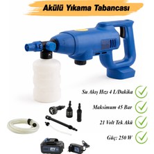 Badem10 Şarjlı Taşınabilir 250 W 45 Bar Akülü Basınçlı Yıkama Tabancası Kompakt 21 Volt Akü Kömürlü Makine