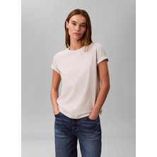 Calvin Klein Jeans Yuvarlak Yaka Düz Gri Kadın T-Shirt Ss Monogram Crew Tee
