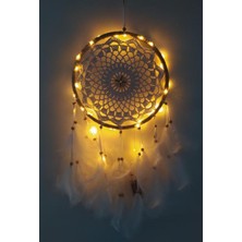 PremiumPort Işıklı Düş Kapanı Dreamcatcher Beyaz Kuş Tüyü Duvar Süsü