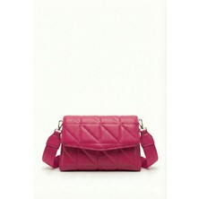 Purpleart Kadın Fuşya Kapitone Suni Deri Çapraz Omuz Çantası Ayarlanabilir Kolon Askılı Temel Koleksiyon