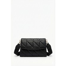 Purpleart Kadın Siyah Kapitone Suni Deri Çapraz Omuz Çantası Basic Koleksiyon Ayarlanabilir Kolon Askılı