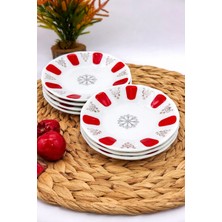 Airobazar 12 Adet Porselen Çay Tabağı - Kırmızı Damla ve Çiçek Desenli Şık Sunum Takımı