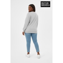 Superlife Kadın Büyük Beden A Baskılı Bisiklet Yaka Ince Sweatshirt SPR26BSWK956-12