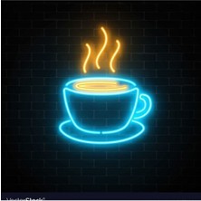 PremiumPort Neon LED Işıklı Kahve Fincanı 35X35 Cm, Şıklık ve Enerji Dolu Tasarım