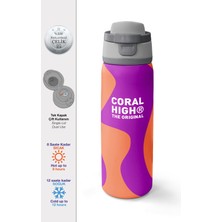Coral High Pembe Turuncu Desenli Pipetli ve Direkt Içim Çelik Termos 800 ml 38544