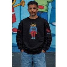 Fuddy Moda Oversize Unisex Se Gui Mo Aqui Bad Bunny Kol Baskılı Bisiklet Yaka Kapüşonsuz Sweatshirt