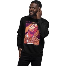 Fuddy Moda Unisex Oversize Retro Travis Scott Baskılı Bisiklet Yaka Kapüşonsuz Sweatshirt