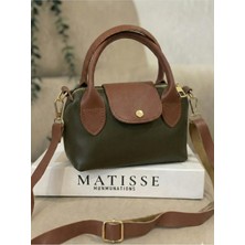 Purpleart Kadın Suni Deri Saplı Küçük Boy El ve Omuz Çantası Haki