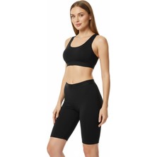 Bravie Kadın Diz Üstü Bambu Tayt – Terletmez Ince Kumaş, Elbise Altı Görünmez Iç Şort 6002 Siyah