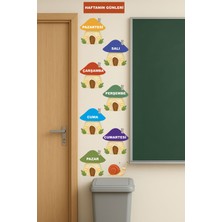 Aysha Tasarım Duvar Sticker - Türkçe Haftanın Günleri Mantar Evler Kendinden Yapışkanlı Cam / Ayna / Duvar Sticker