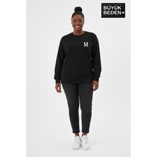 Superlife Kadın Büyük Beden M Baskılı Bisiklet Yaka Ince Sweatshirt SPR26BSWK956-13