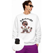 Fuddy Moda Unisex Oversize Mustard Cartoon Style Kendrick Lamar Baskılı Bisiklet Yaka Kapüşonsuz Sweatshirt