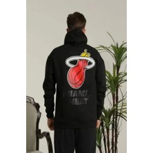 Unisex Kapşonlu Baskılı Sweetshirt - Siyah