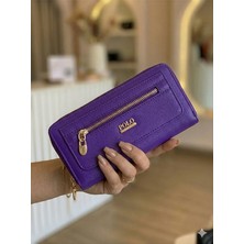 Purpleart Kadın Mor Polo Armalı Mıknatıs Kapaklı Büyük Boy Yatay Cüzdan 10X19X5CM