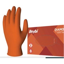 Beybi Diamond Pudrasız L Beden Kalın Turuncu Nitril Eldiven Large 100 Adet