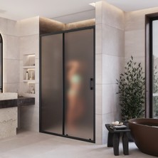 Monaqua Arteko Duşakabin Ön Cephe, 1 Sabit 1 kayar - Antrasit Profil - Satine Buzlu 5mm Cam