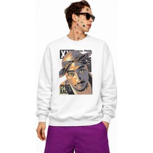 Fuddy Moda Unisex Oversize 2pac Bacj Tupac Baskılı Bisiklet Yaka Kapüşonsuz Sweatshirt
