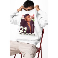Fuddy Moda Unisex Oversize Rapper 21 Savage Baskılı Bisiklet Yaka Kapüşonsuz Sweatshirt
