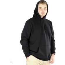 Erkek Uzun Kol Kapşonlu Basic Sweatshirt Hoodie - Siyah