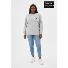 Superlife Kadın Büyük Beden M Baskılı Bisiklet Yaka Ince Sweatshirt SPR26BSWK956-13