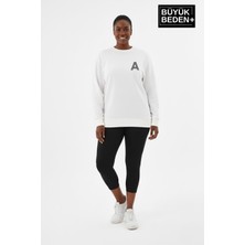 Superlife Kadın Büyük Beden A Baskılı Bisiklet Yaka Ince Sweatshirt SPR26BSWK956-12