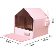 Petigo Ev Şeklinde, Kürekli, Abs Şeffaf Pencereli ve Çekmeceli Paspaslı Kapalı Kedi Tuvaleti MSP‑110