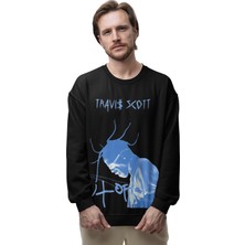 Fuddy Moda Unisex Oversize Utopia Travis Scott Baskılı Bisiklet Yaka Kapüşonsuz Sweatshirt