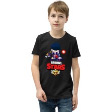 Unisex Bisiklet Yaka Kısa Kol Baskılı Çocuk T-Shirt - Siyah