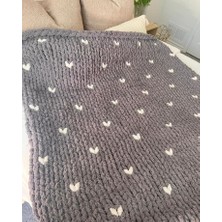 Kalp Nakışlı El Örmesi  Tek Kişilik Battaniye