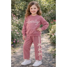 Bubiee Baby Kız Çocuk Fiyonk Detaylı ''lovely'' Yazılı Sweatshirt ve Pantolon 2'li Takım