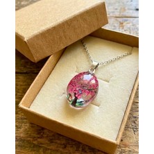 Sufi Tesbih Esans Ve Hediyelik Hayat Ağacı Pembe & Manzara Kolye - Şeffaf Oval Kesim - Özel Tasarım Kadın Takı
