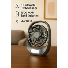 PremiumPort Şarjlı LED Işıklı Kademeli Ev Ofis Masaüstü Fanı