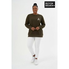 Superlife Kadın Büyük Beden A Baskılı Bisiklet Yaka Ince Sweatshirt SPR26BSWK956-12