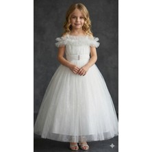 Ayyılmaz Ay Yılmaz Kız Çocuk Tarlatanlı Prenses Model Gelinlik Abiye Elbise Kolu Askılı