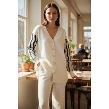 Mandala Tekstil Kadın Zikzak Desenli Alt Üst Triko Takım