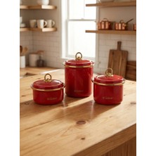 Savaşan Emaye Baharatlık Seti, 3'lü Kavanoz Seti Kırmızı