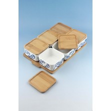 Bursa Porselen Dekor Blue Blanc 6 Lı Bambu Kapaklı Porselen Kahvaltılık