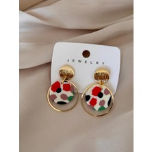 Miliva Renkli Polimer Kil Küpe | Gold Detaylı Sallantılı Renkli Küpe