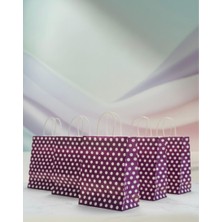 Aybaş Kağıtçılık 1.kalite 18X24 cm (25 Adet) Mor Renk Beyaz Benekli Kraft Kağıt Çanta,hediye Poşeti,hediye Paketi