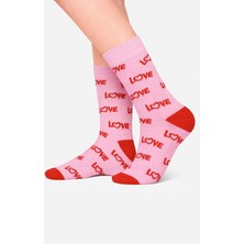 Carnaval Socks Love Yazılı  Sevgililer Günü Temalı Pembe Soket Çorap