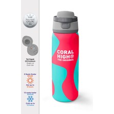 Coral High Neon Mercan Turkuaz Desenli Pipetli ve Direkt Içim Çelik Termos 800 ml 38545