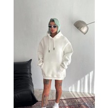 Kapüşonlu Üç Iplik Penye Basic Sweatshirt - Beyaz