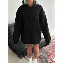 Kapüşonlu Üç Iplik Penye Basic Sweatshirt - Siyah